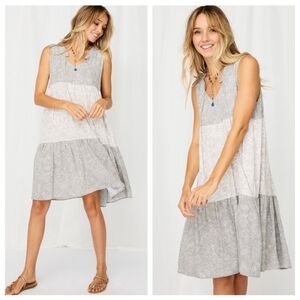 Ces Femme Gray Tiered Sundress With Scoop Neck